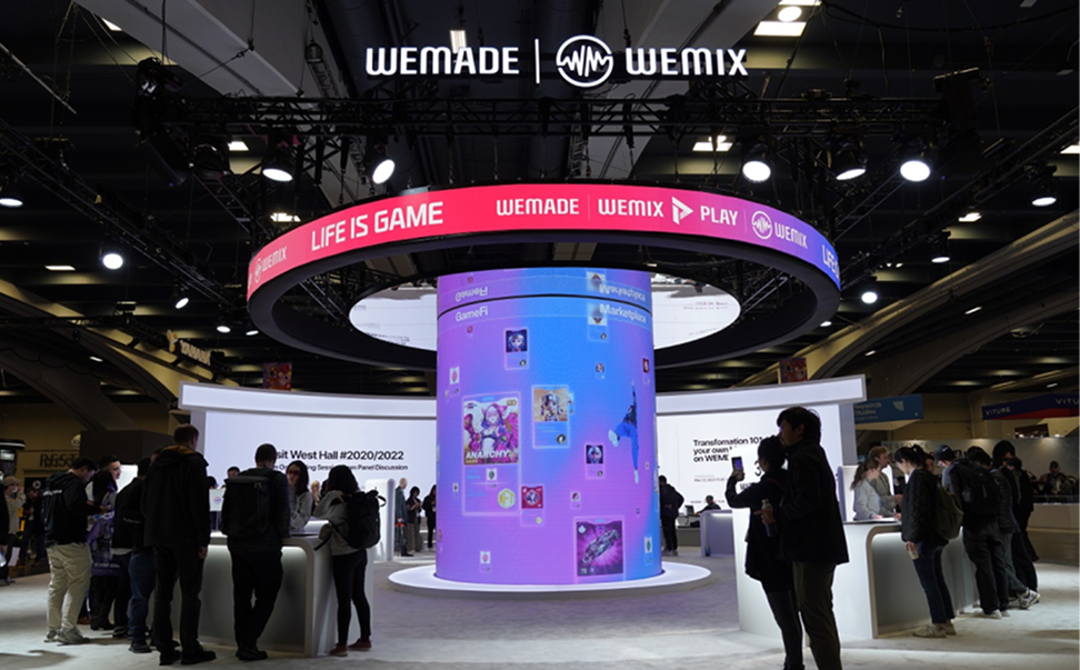 Wemade WEMIX trade show display with pixel-art London Underground scene